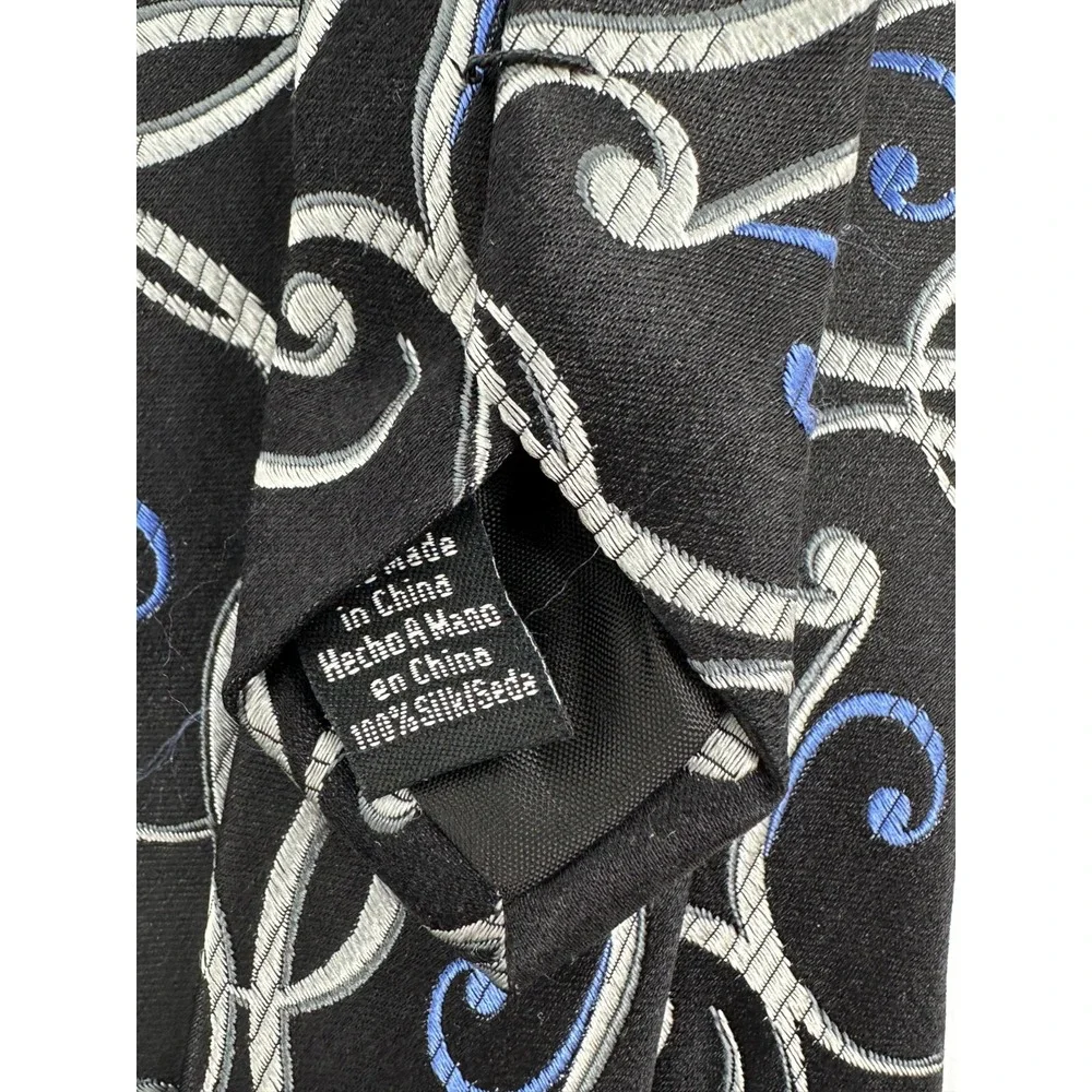 Van Heusen Men's Designer Black Geometric Swirl Novelty Neck Tie 100% Silk